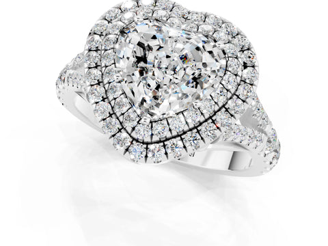 White gold Heart Cut Moissanite Pavé Split Shank Double Halo Engagement Ring_1