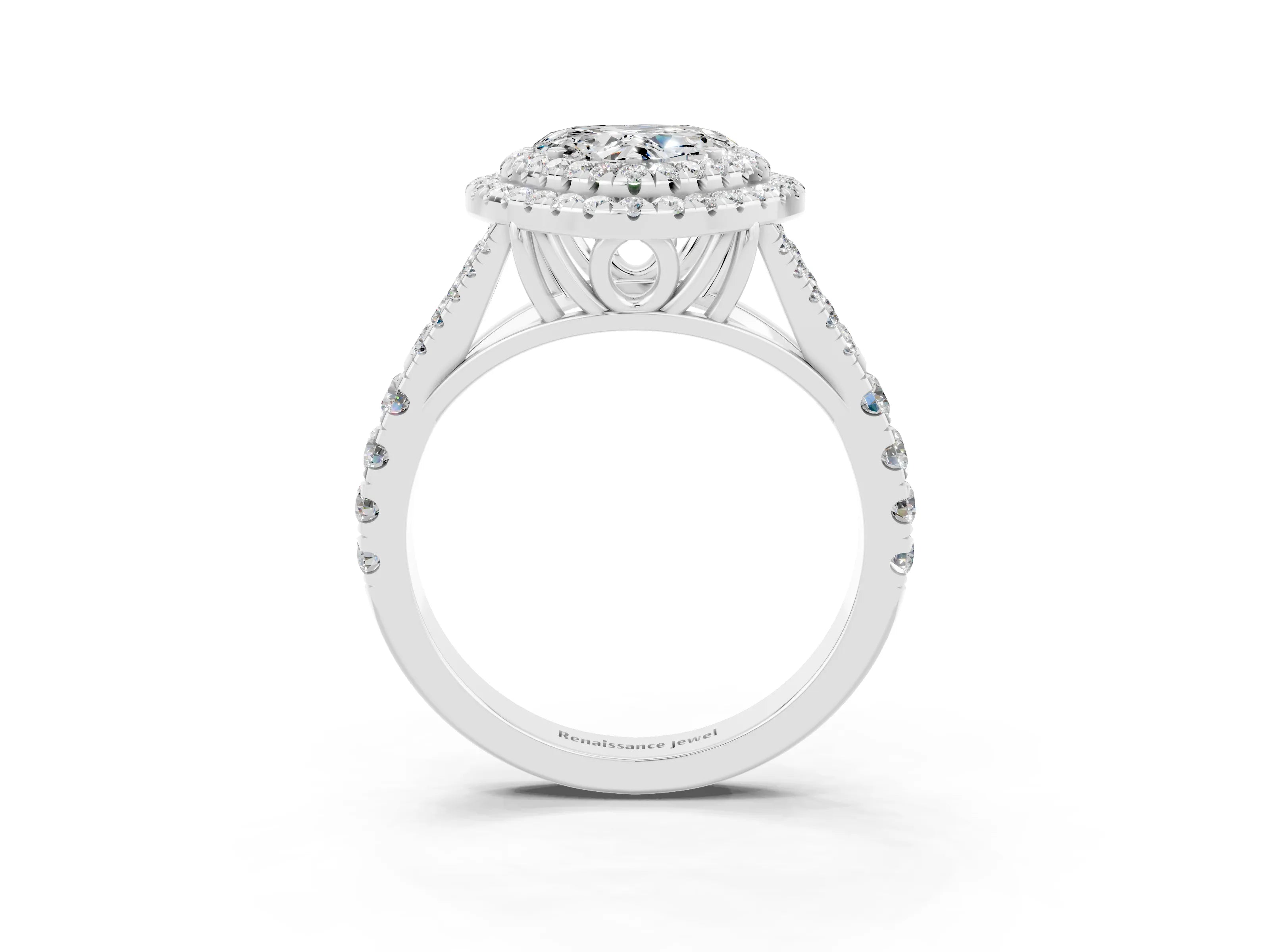 White gold Heart Cut Moissanite Pavé Split Shank Double Halo Engagement Ring_3