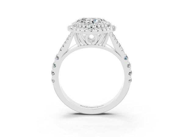 White gold Heart Cut Moissanite Pavé Split Shank Double Halo Engagement Ring