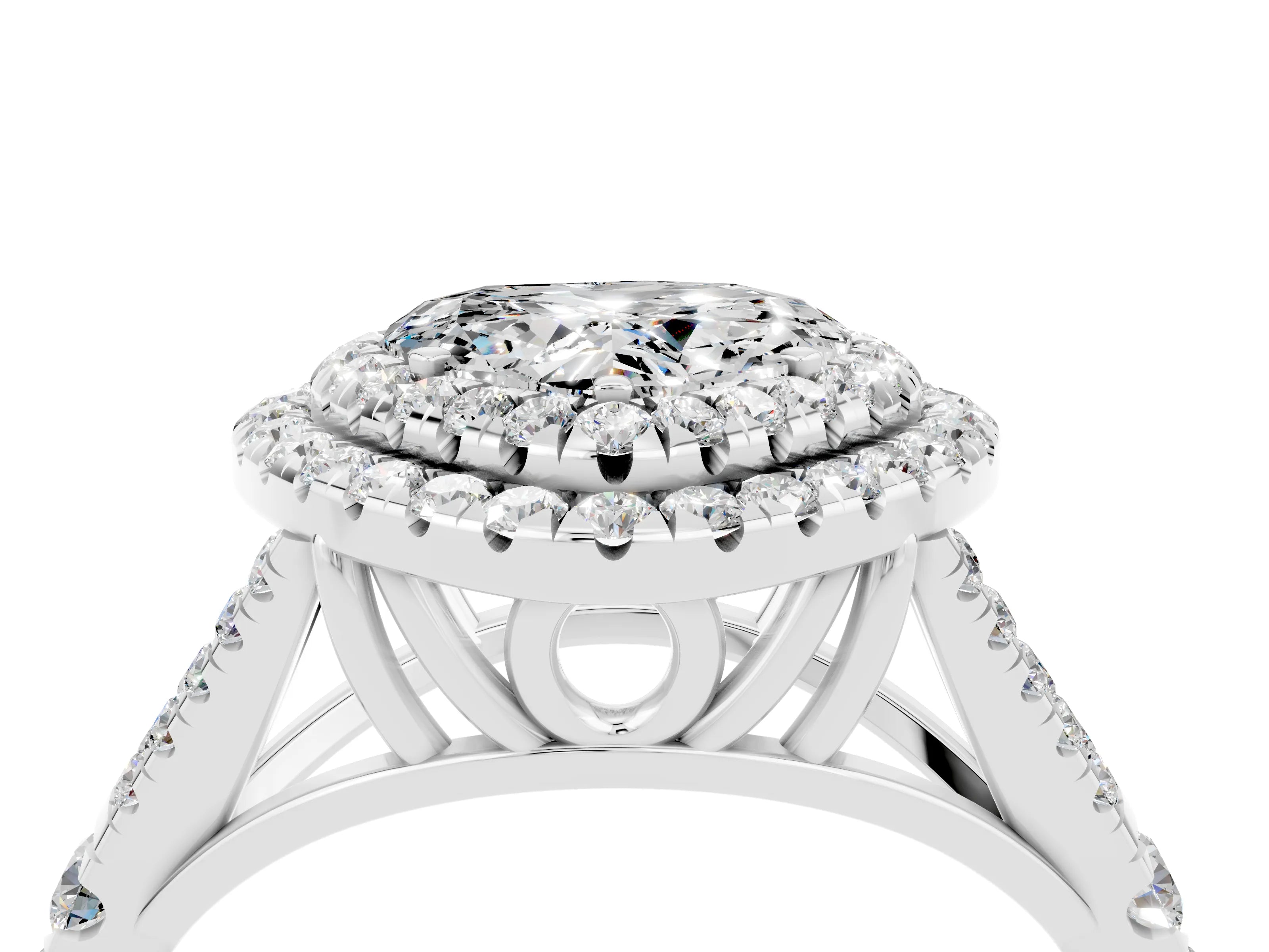 White gold Heart Cut Moissanite Pavé Split Shank Double Halo Engagement Ring_4