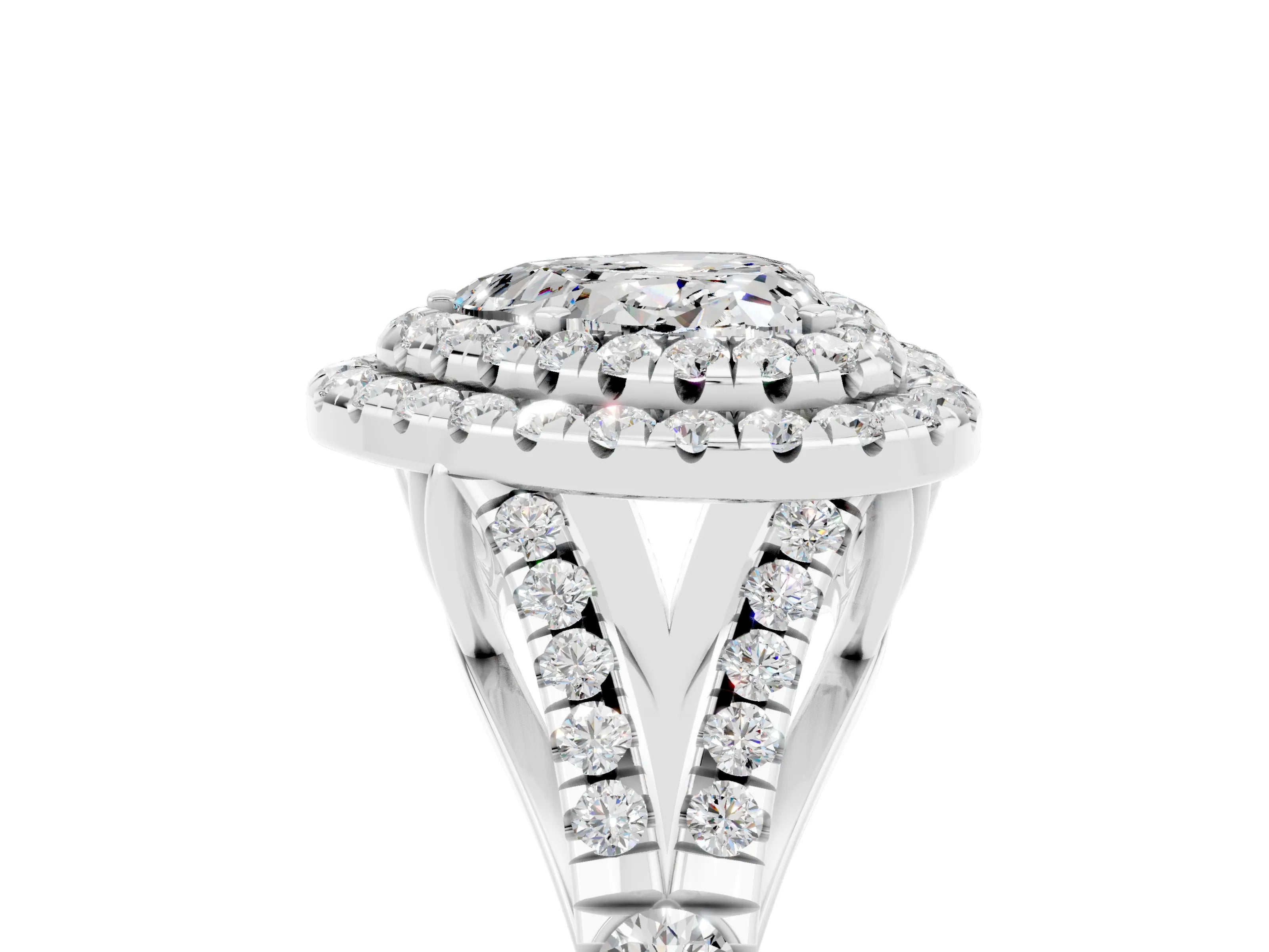 White gold Heart Cut Moissanite Pavé Split Shank Double Halo Engagement Ring_5