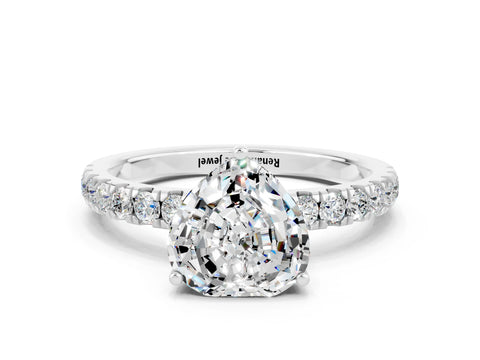 White gold Heart Cut Moissanite Pave Band Solitaire Ring with Four-Prong Setting_24
