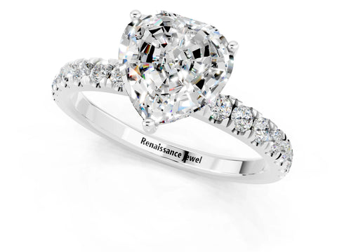 White gold Heart Cut Moissanite Pave Band Solitaire Ring with Four-Prong Setting_25