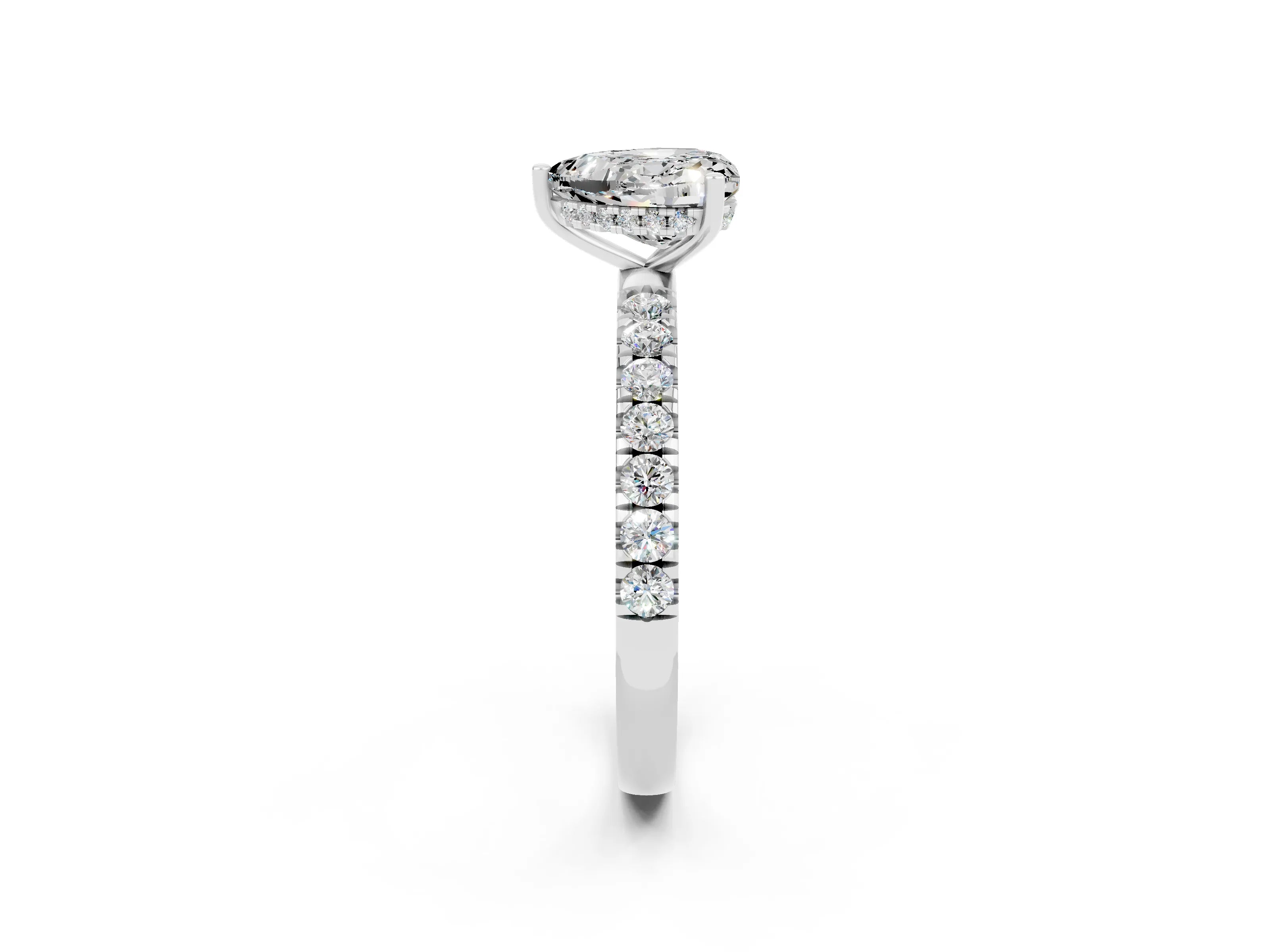 White gold Heart Cut Moissanite Pave Band Solitaire Ring with Four-Prong Setting_26