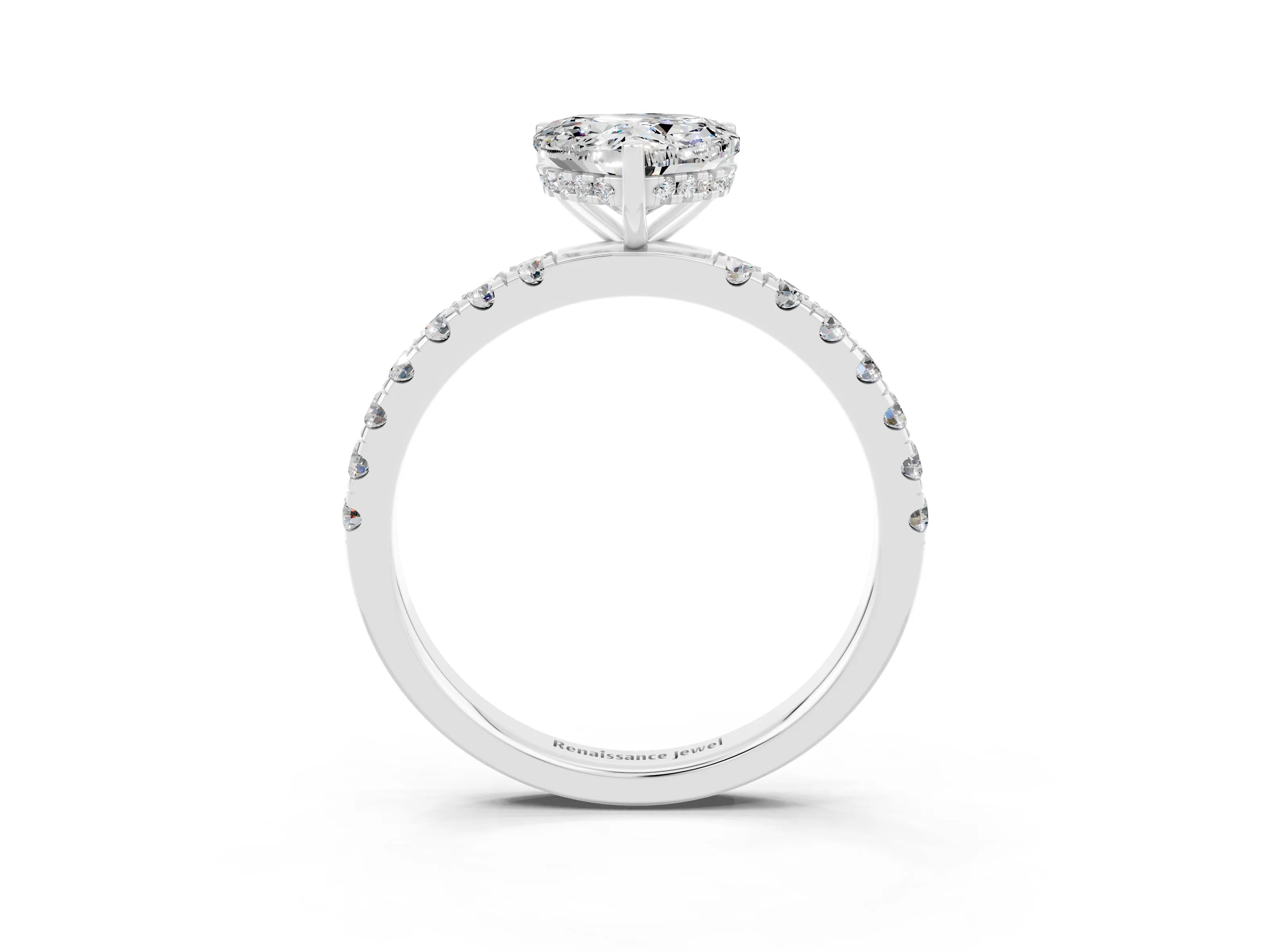 White gold Heart Cut Moissanite Pave Band Solitaire Ring with Four-Prong Setting_27