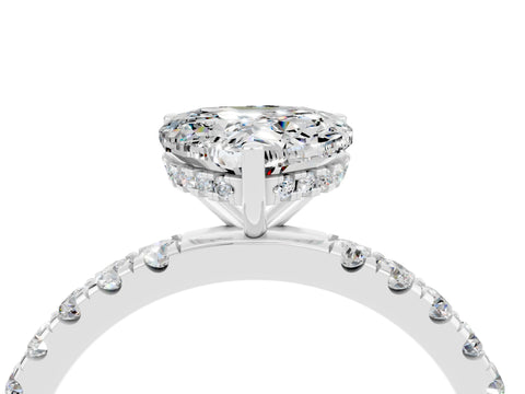 White gold Heart Cut Moissanite Pave Band Solitaire Ring with Four-Prong Setting_28