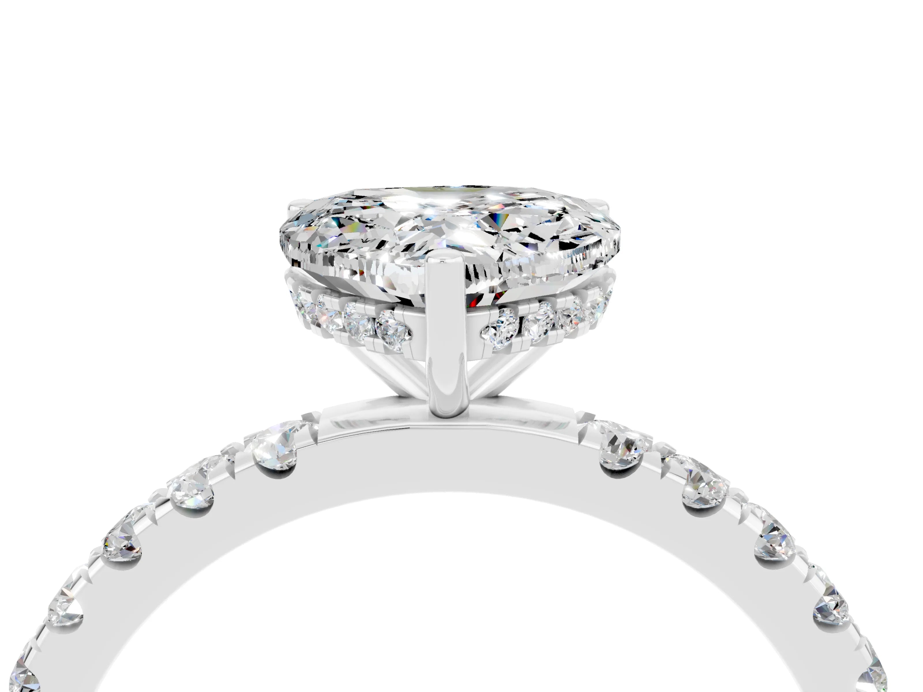 White gold Heart Cut Moissanite Pave Band Solitaire Ring with Four-Prong Setting_28