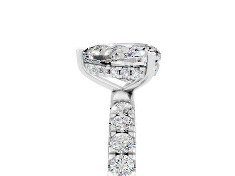 White gold Heart Cut Moissanite Pave Band Solitaire Ring with Four-Prong Setting_29