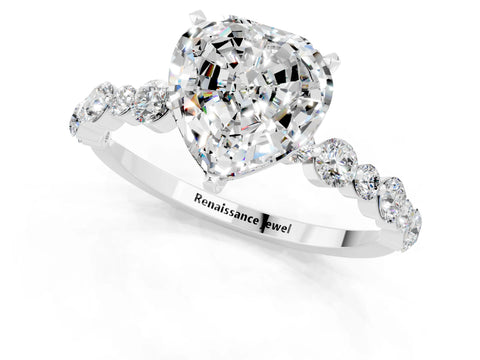 White gold Heart Cut Moissanite Prong Set Engagement Ring with Pavé Band_1