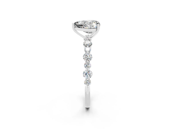 Platinum Heart Cut Moissanite Prong Set Engagement Ring with Pavé Band