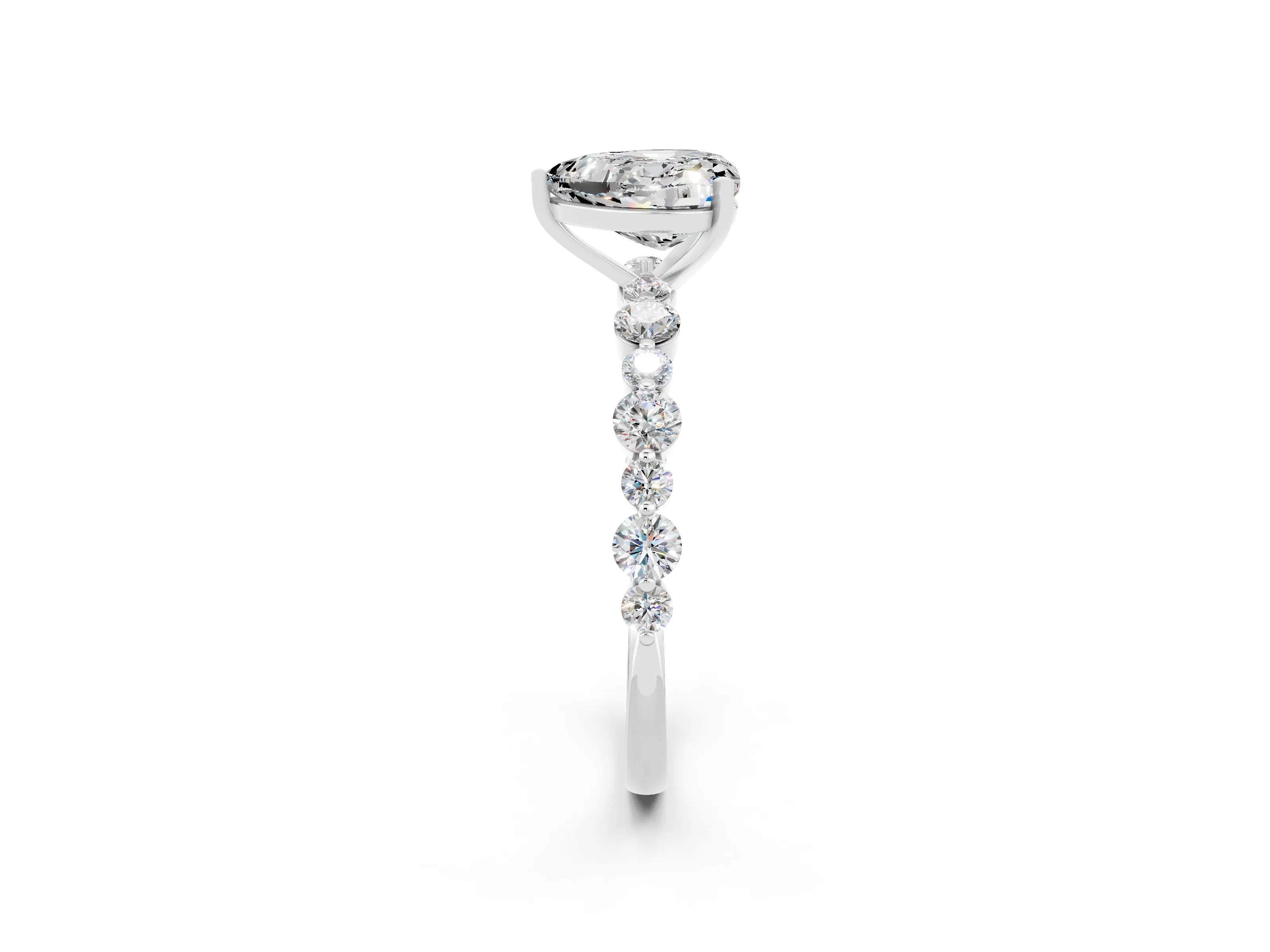 White gold Heart Cut Moissanite Prong Set Engagement Ring with Pavé Band_2