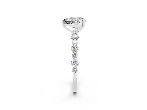 White gold Heart Cut Moissanite Prong Set Engagement Ring with Pavé Band_2