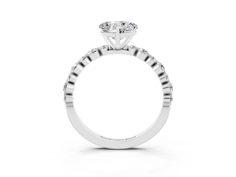 White gold Heart Cut Moissanite Prong Set Engagement Ring with Pavé Band_3