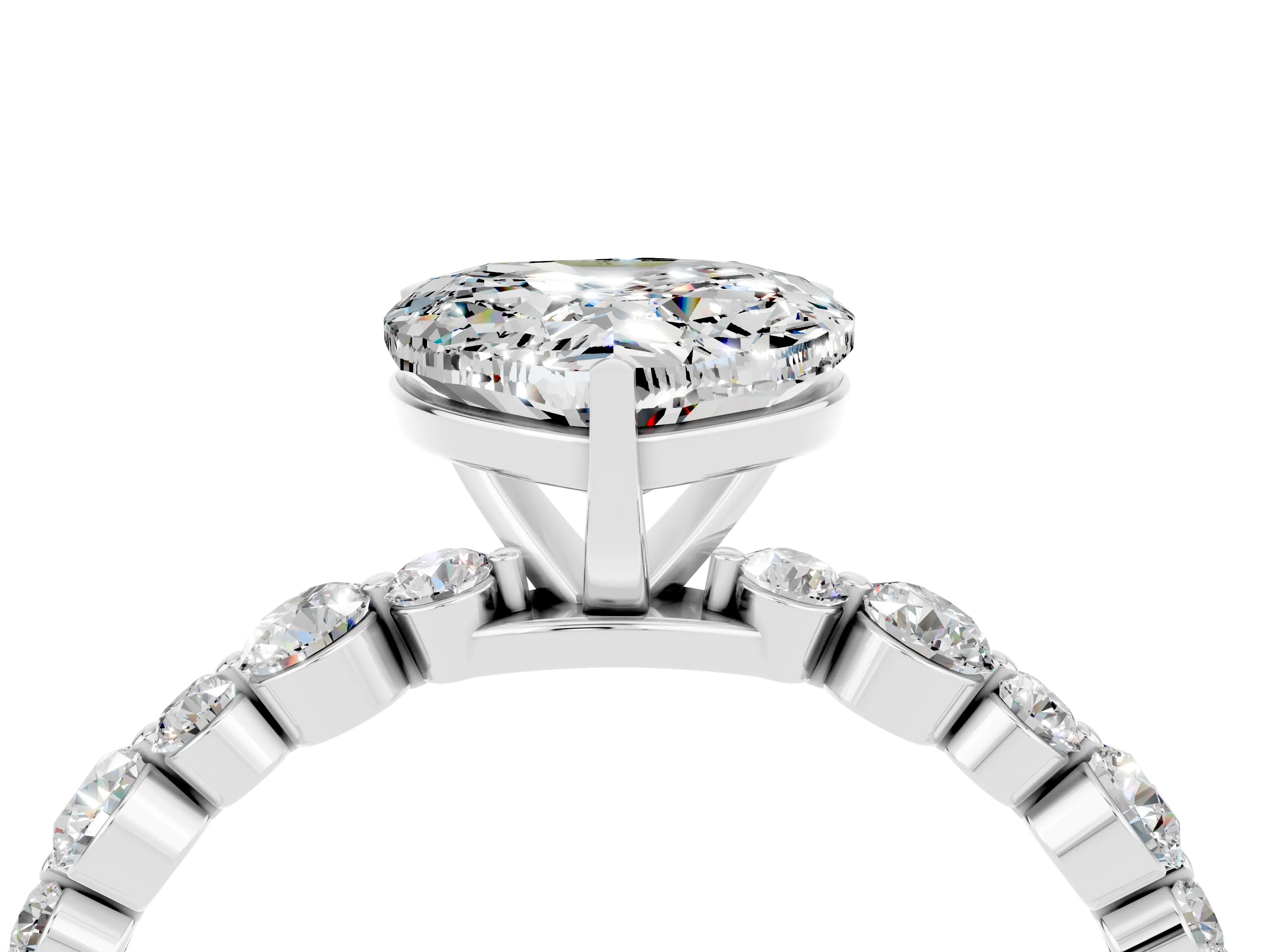White gold Heart Cut Moissanite Prong Set Engagement Ring with Pavé Band_4