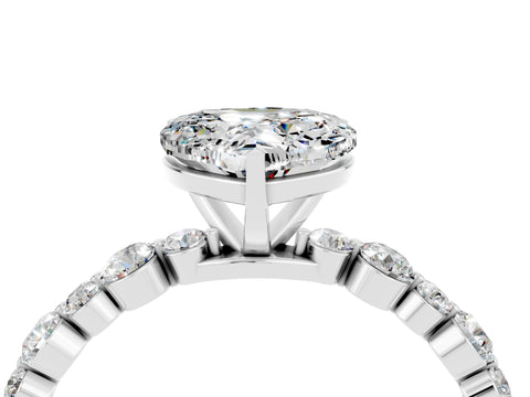 White gold Heart Cut Moissanite Prong Set Engagement Ring with Pavé Band_4