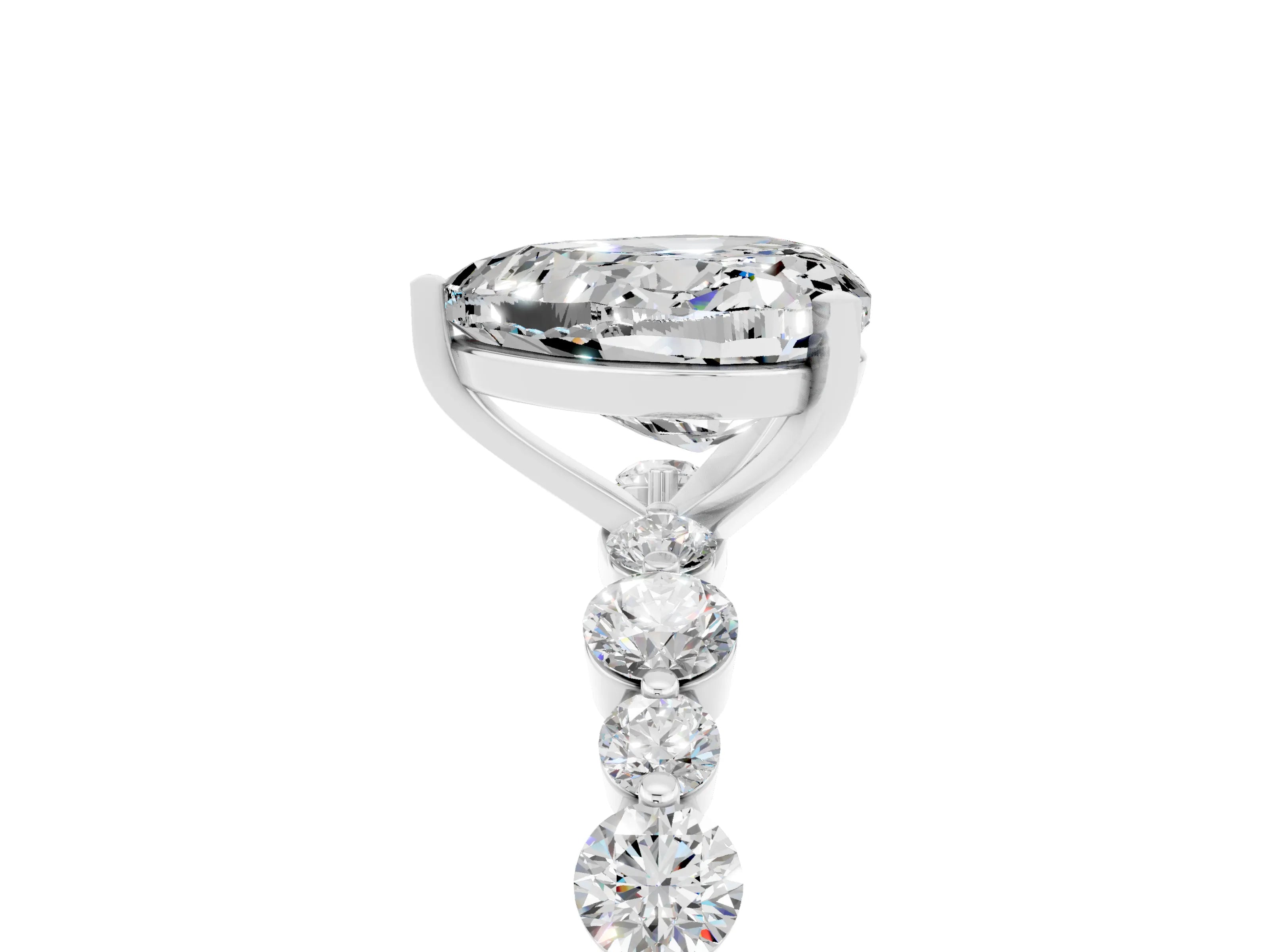 White gold Heart Cut Moissanite Prong Set Engagement Ring with Pavé Band_5
