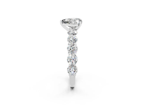 White gold Heart Cut Moissanite Prong Setting with Side Stones on a Pave Band_2