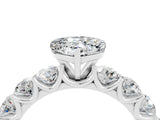 White gold Heart Cut Moissanite Prong Setting with Side Stones on a Pave Band_4