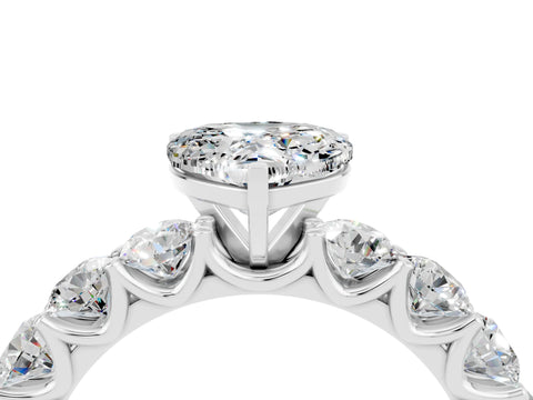 White gold Heart Cut Moissanite Prong Setting with Side Stones on a Pave Band_4