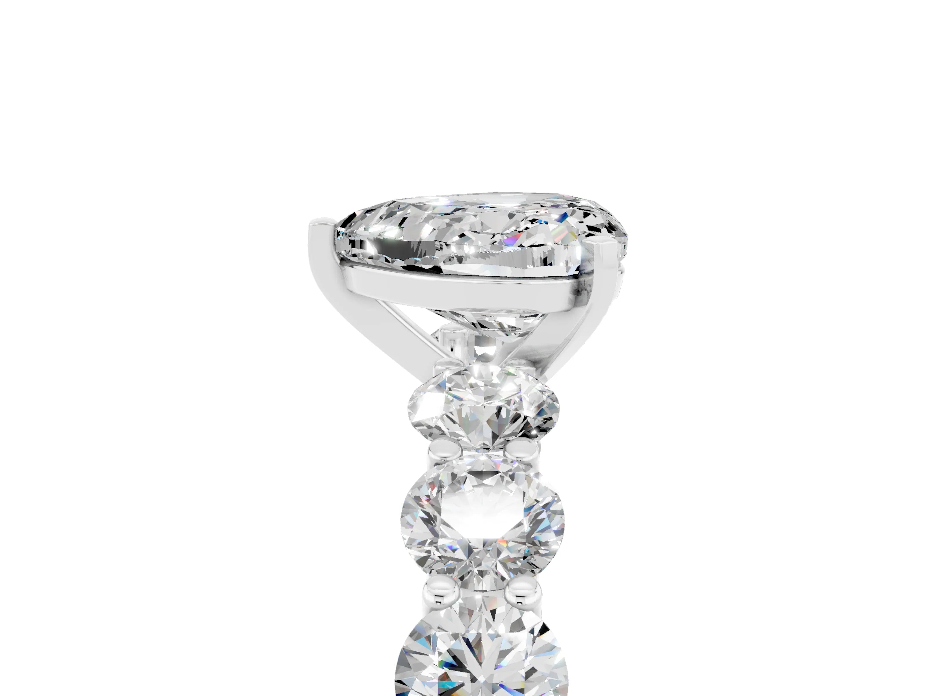 White gold Heart Cut Moissanite Prong Setting with Side Stones on a Pave Band_5