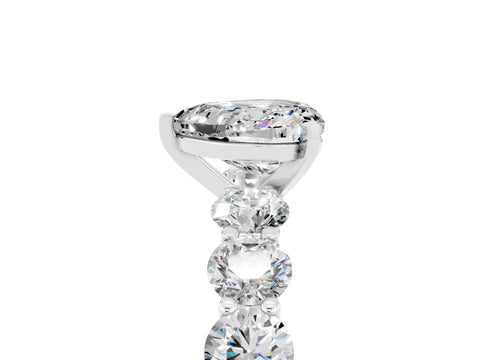 White gold Heart Cut Moissanite Prong Setting with Side Stones on a Pave Band_5