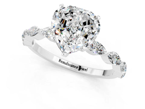 White gold Heart Cut Moissanite Ring with Marquise Side Stones and Prong Setting_1