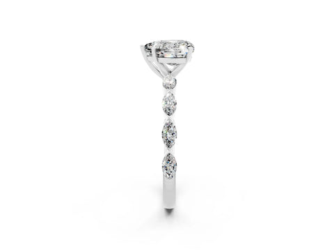 White gold Heart Cut Moissanite Ring with Marquise Side Stones and Prong Setting_2