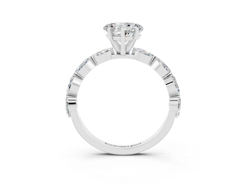 White gold Heart Cut Moissanite Ring with Marquise Side Stones and Prong Setting_3