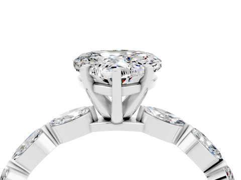 White gold Heart Cut Moissanite Ring with Marquise Side Stones and Prong Setting_4