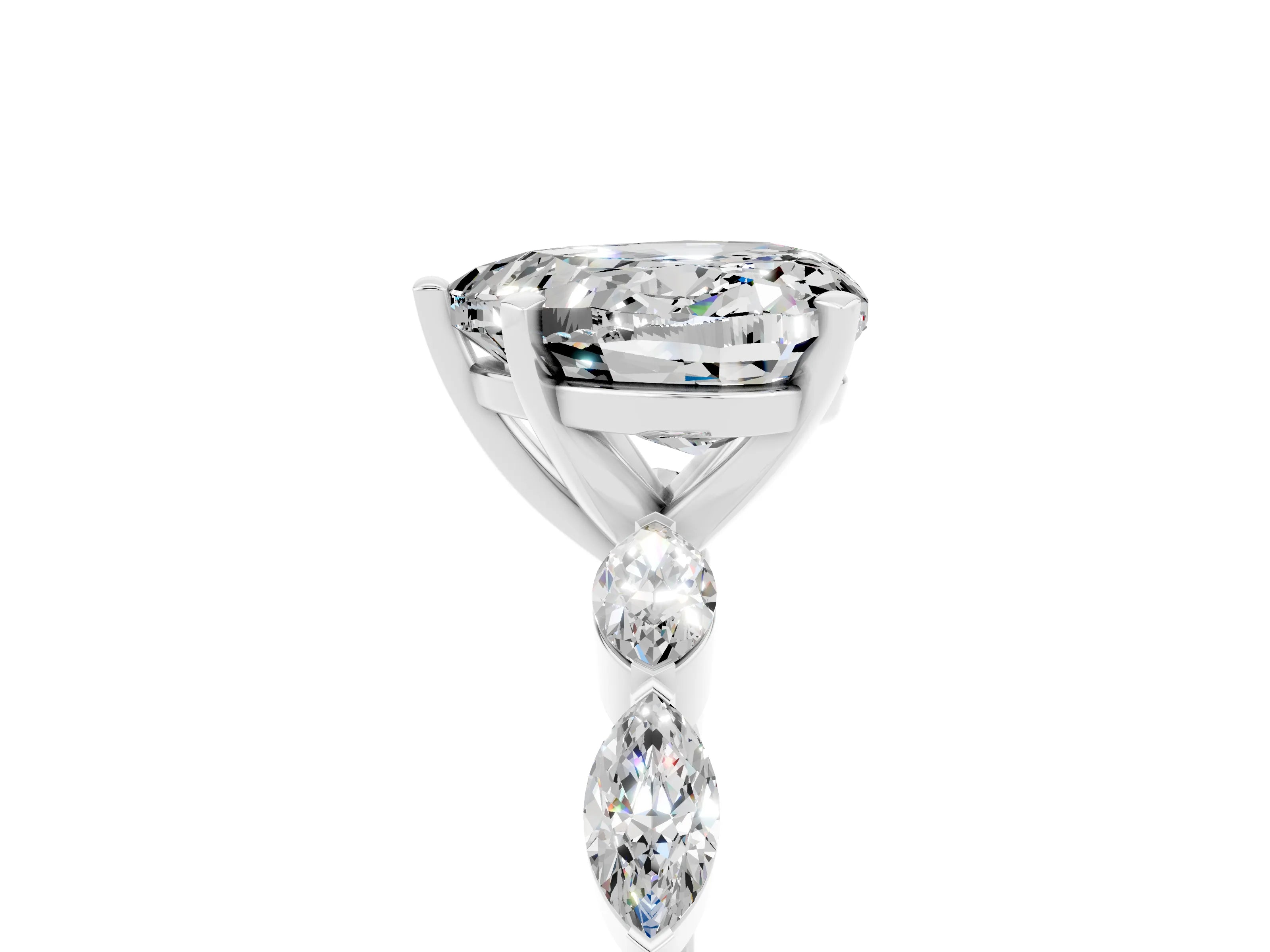 White gold Heart Cut Moissanite Ring with Marquise Side Stones and Prong Setting_5