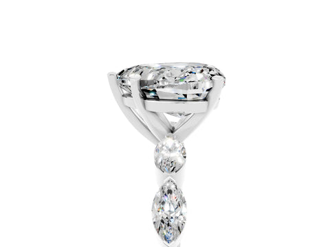 White gold Heart Cut Moissanite Ring with Marquise Side Stones and Prong Setting_5