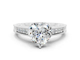 White gold Heart Cut Moissanite Ring with Milgrain Pavé Band and Four-Prong Setting_12