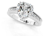 White gold Heart Cut Moissanite Ring with Milgrain Pavé Band and Four-Prong Setting_13