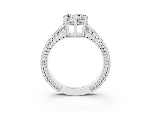 White gold Heart Cut Moissanite Ring with Milgrain Pavé Band and Four-Prong Setting_15
