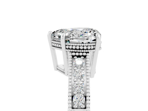 White gold Heart Cut Moissanite Ring with Milgrain Pavé Band and Four-Prong Setting_17