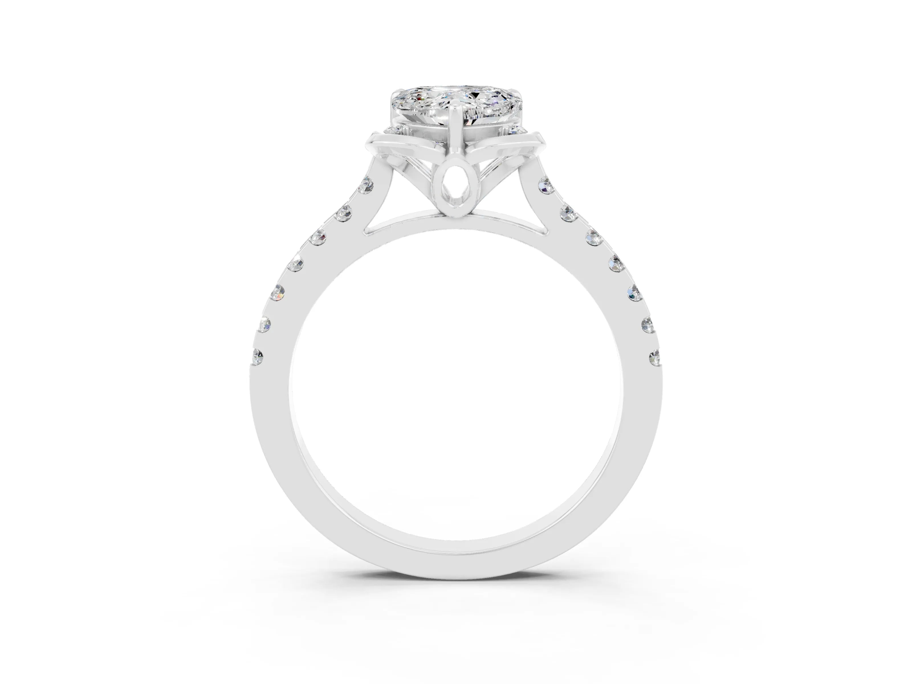 White gold Heart Cut Moissanite Ring with Pavé Band and Floral Prong Setting_3