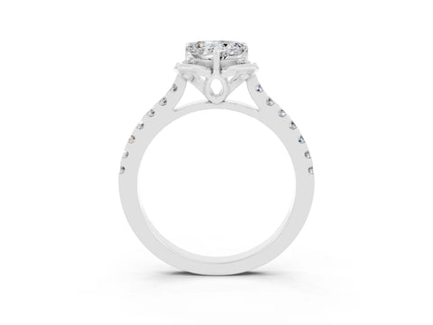 White gold Heart Cut Moissanite Ring with Pavé Band and Floral Prong Setting_3