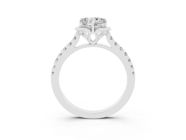 Silver Heart Cut Moissanite Ring with Pavé Band and Floral Prong Setting