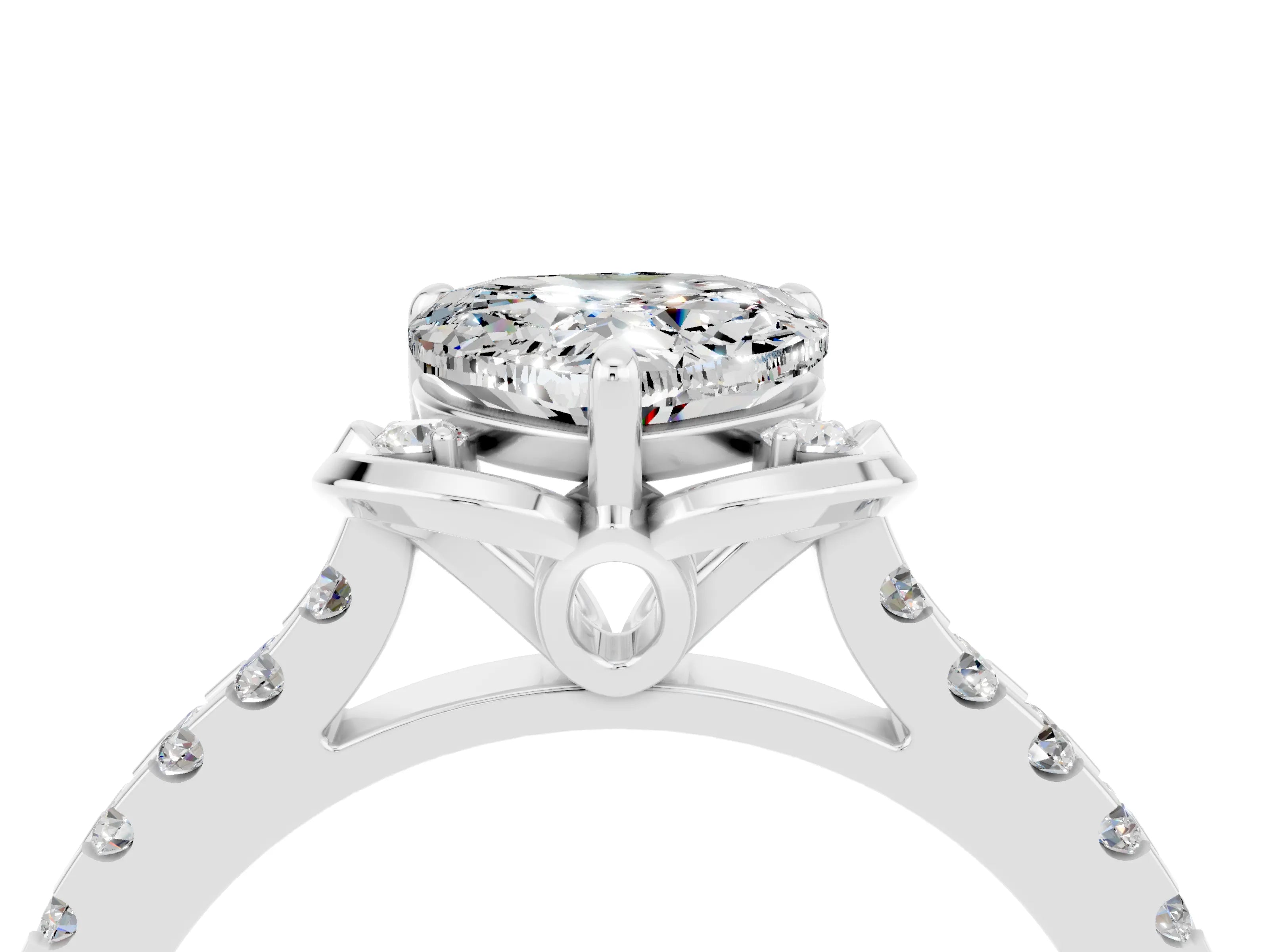 White gold Heart Cut Moissanite Ring with Pavé Band and Floral Prong Setting_4