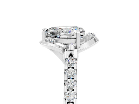 White gold Heart Cut Moissanite Ring with Pavé Band and Floral Prong Setting_5