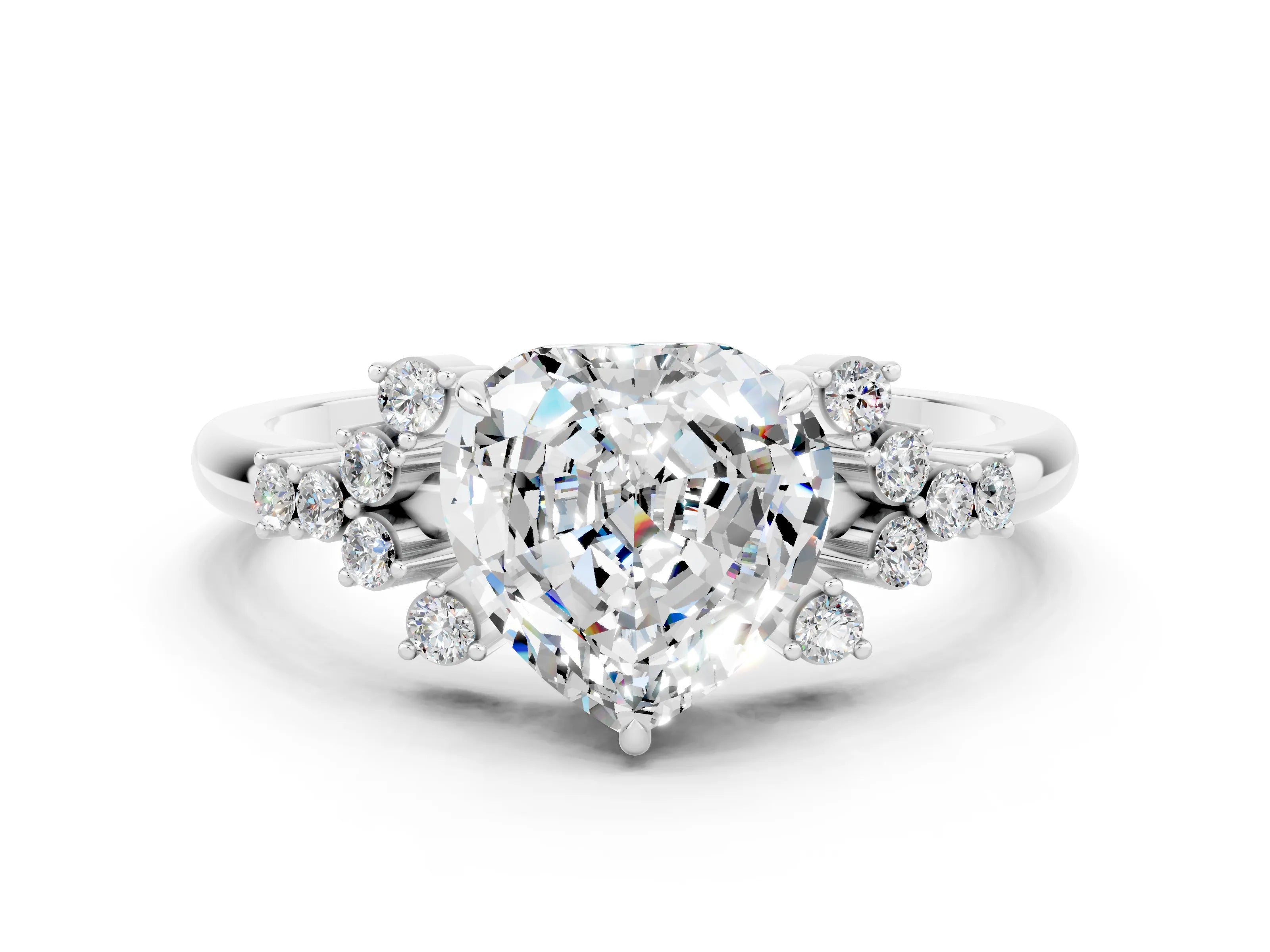 White gold Heart Cut Moissanite Ring with Side Stones and Four-Prong Setting_36