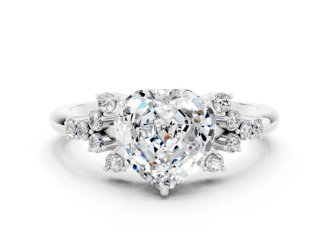 White gold Heart Cut Moissanite Ring with Side Stones and Four-Prong Setting_36