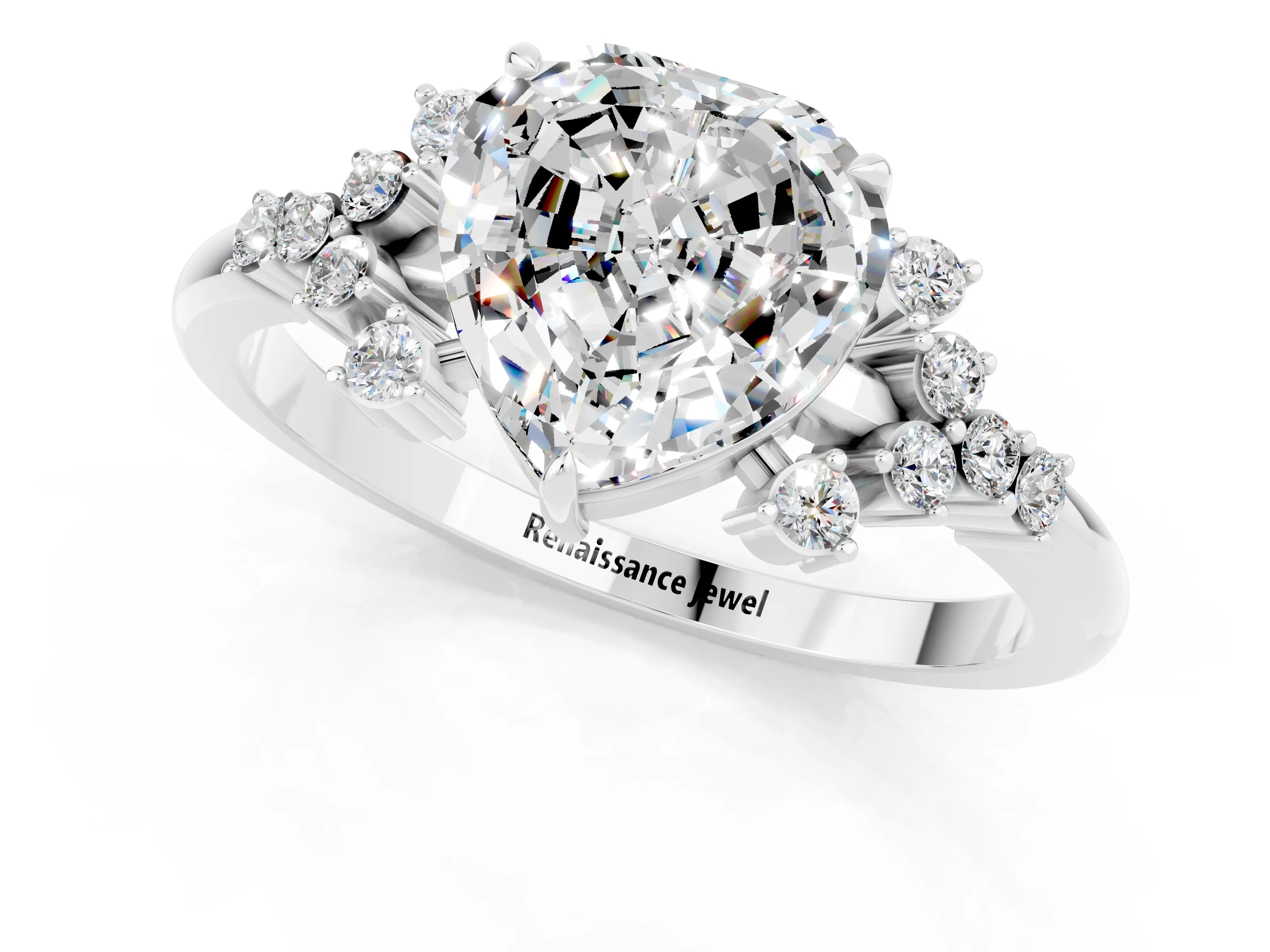 White gold Heart Cut Moissanite Ring with Side Stones and Four-Prong Setting_37