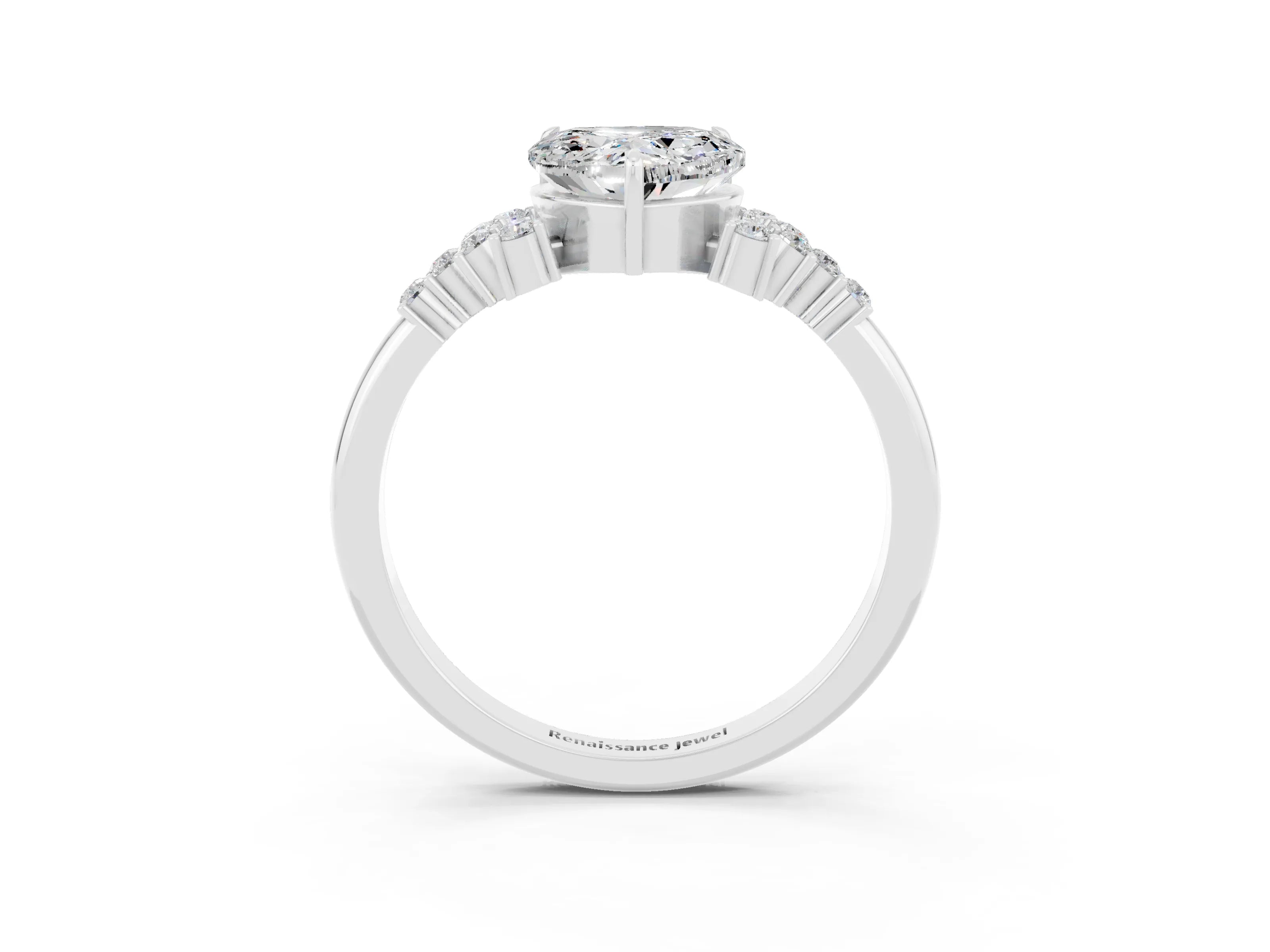 White gold Heart Cut Moissanite Ring with Side Stones and Four-Prong Setting_39
