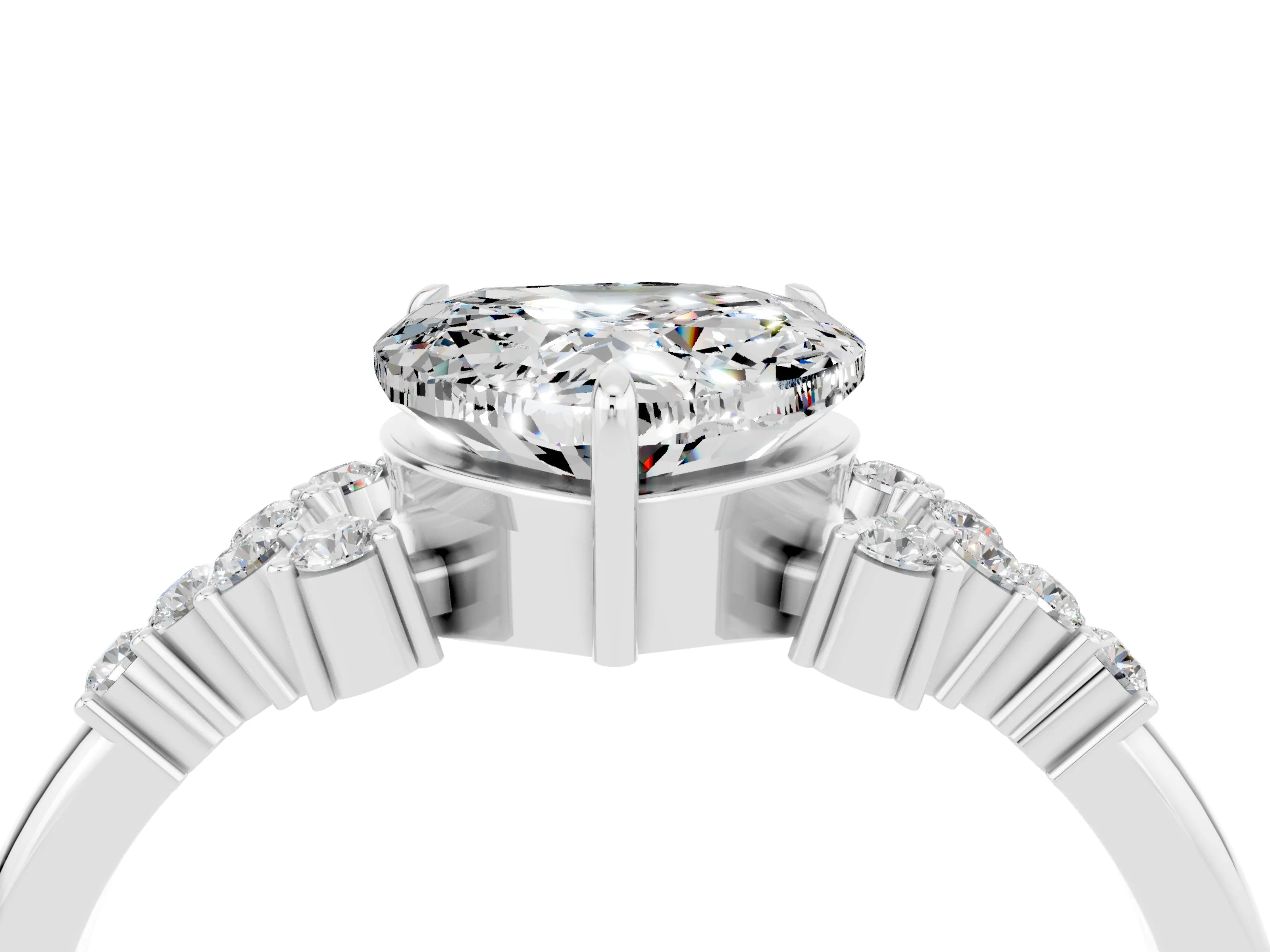 White gold Heart Cut Moissanite Ring with Side Stones and Four-Prong Setting_40