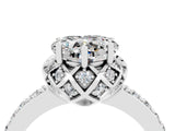 White gold Heart Cut Moissanite Scalloped Halo Engagement Ring with Round Shared Prong Band_28