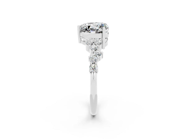 White gold Heart Cut Moissanite Scattered Round Accent Ring with Prong Setting