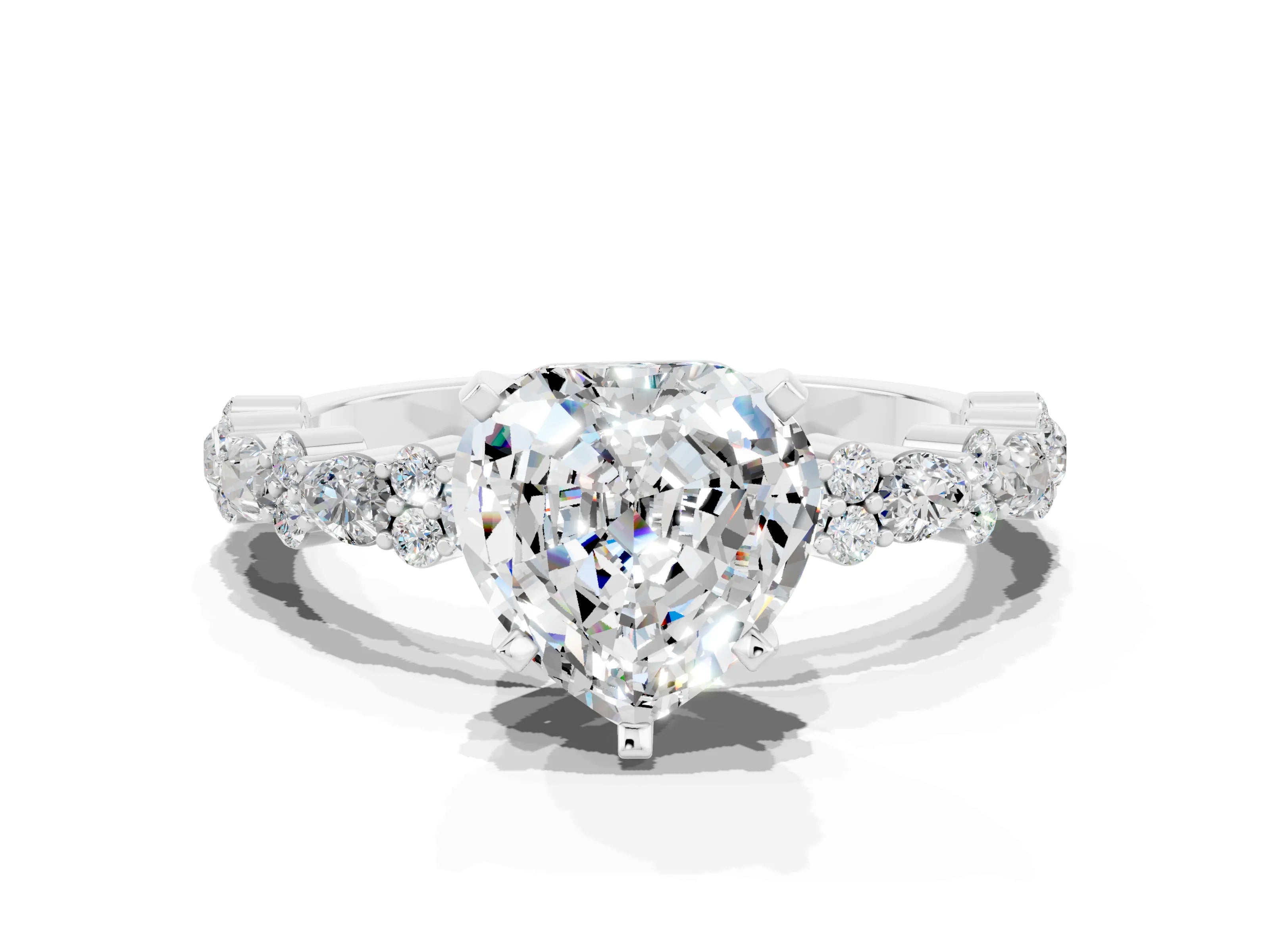 White gold Heart Cut Moissanite Side Stone Solitaire Ring with Round  and Four-Prong Setting_48