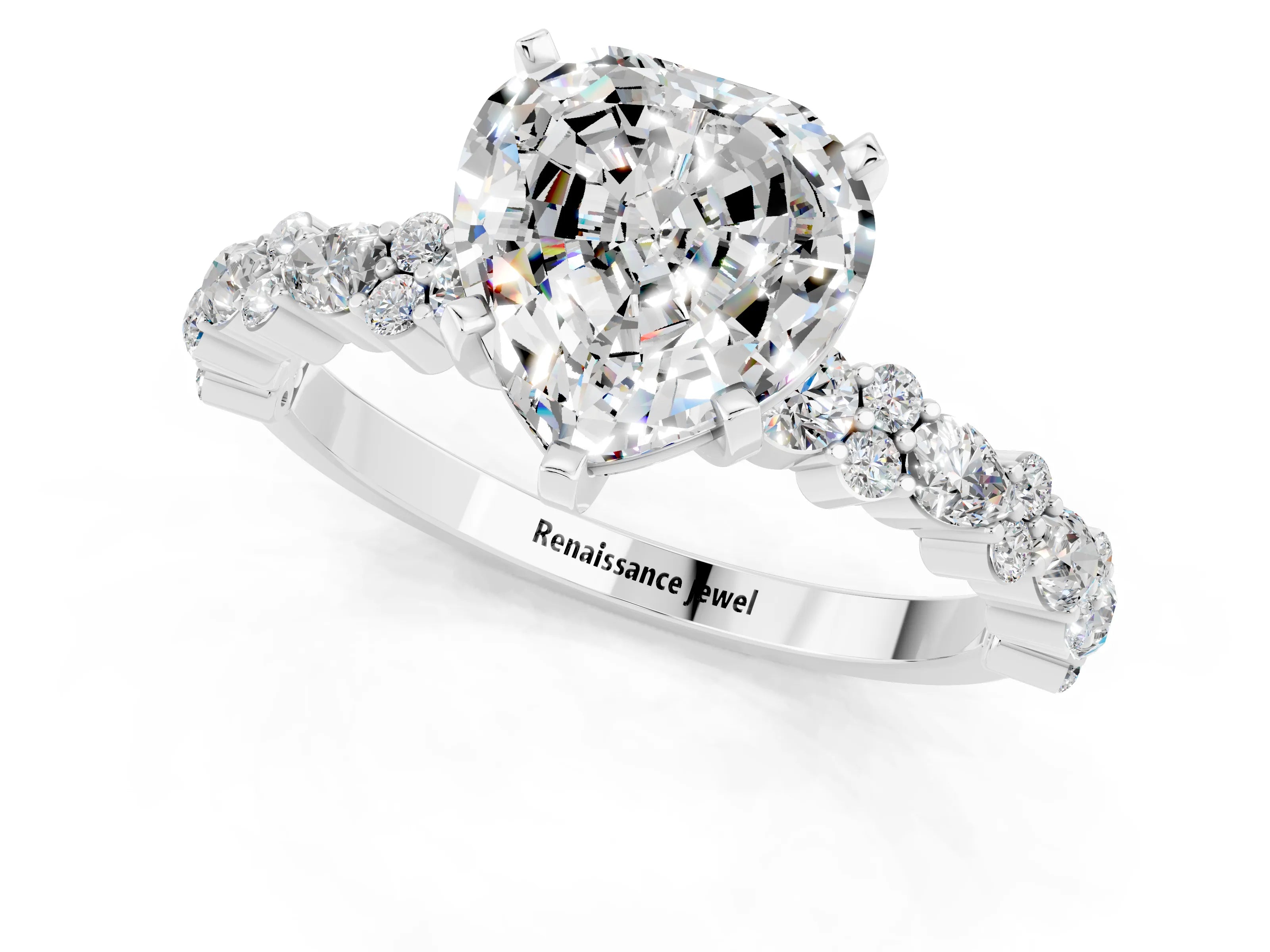 White gold Heart Cut Moissanite Side Stone Solitaire Ring with Round  and Four-Prong Setting_49