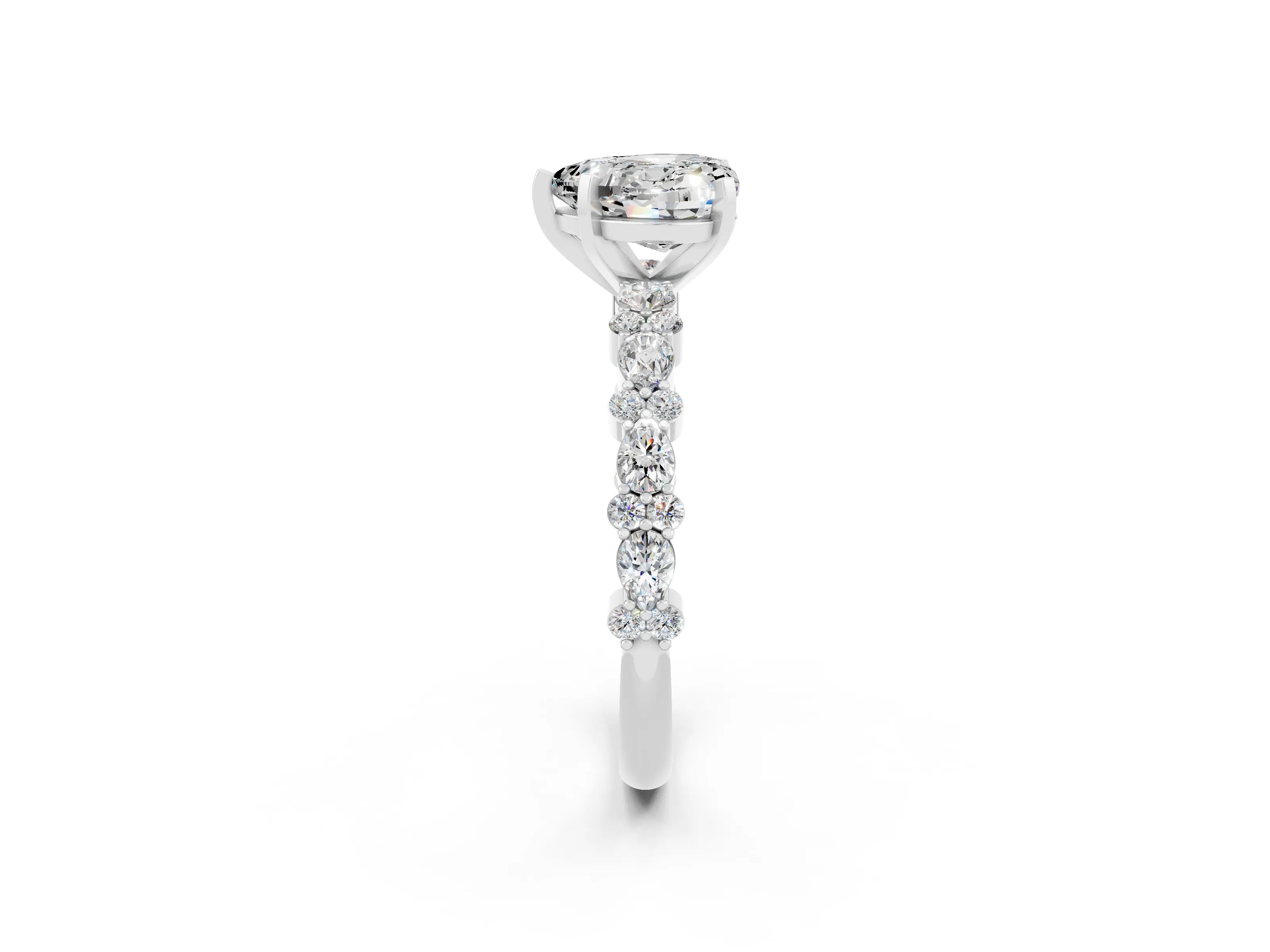 White gold Heart Cut Moissanite Side Stone Solitaire Ring with Round  and Four-Prong Setting_50